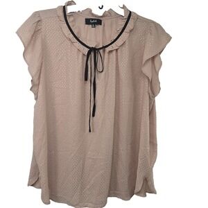 Lipslide Plus 3X Women's Apricot Gold Print Chiffon Tie-Front Flutter Blouse Top